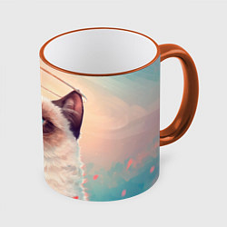 Кружка 3D Мемный кот Grumpy Cat с нимбом, цвет: 3D-оранжевый кант