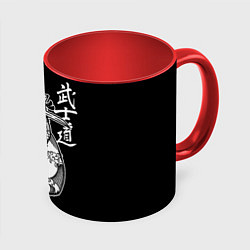 Кружка 3D Кот самурай - вакидзаси в зубах, цвет: 3D-белый + красный