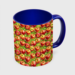 Кружка 3D Румяные яблоки паттерн, цвет: 3D-белый + синий