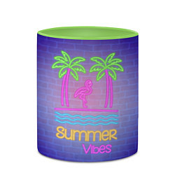Кружка 3D Неоновые пальмы и фламинго summer vibes, цвет: 3D-белый + светло-зеленый — фото 2