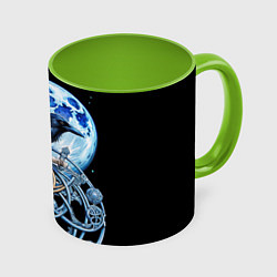 Кружка 3D Черный ворон - сакральные славянские символы, цвет: 3D-белый + светло-зеленый