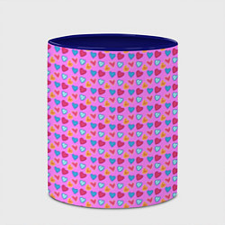Кружка 3D Розовый паттерн с разноцветными сердечками, цвет: 3D-белый + синий — фото 2