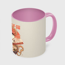 Кружка 3D Ramen and the cat, цвет: 3D-белый + розовый
