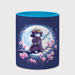 Кружка 3D Котёнок самурай - цветущая сакура, цвет: 3D-белый + небесно-голубой — фото 2