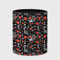 Кружка 3D Черные котики держат сердечки паттерн, цвет: 3D-белый + черный — фото 2