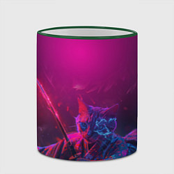 Кружка 3D Кот самурай с катаной киберпанк, цвет: 3D-зеленый кант — фото 2