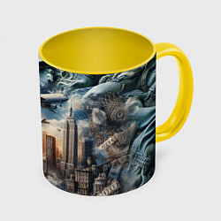 Кружка 3D Американский коллаж - нейросеть, цвет: 3D-белый + желтый