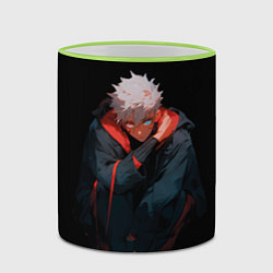 Кружка 3D Парень в темноте в стиле манга - manga dark, цвет: 3D-светло-зеленый кант — фото 2