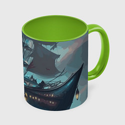 Кружка 3D Мистический корабль, цвет: 3D-белый + светло-зеленый