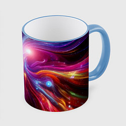 Кружка 3D Неоновая абстракция - нейросеть, цвет: 3D-небесно-голубой кант