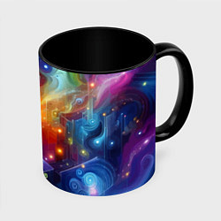 Кружка 3D Геометрический неоновый космос - нейросеть, цвет: 3D-белый + черный