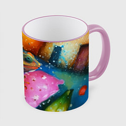 Кружка 3D Ящерица - яркая абстракция, цвет: 3D-розовый кант