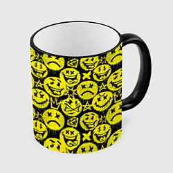 Кружка 3D Желтые смайлики узор, цвет: 3D-черный кант