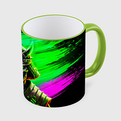 Кружка 3D Самурай в маске черепа, цвет: 3D-светло-зеленый кант