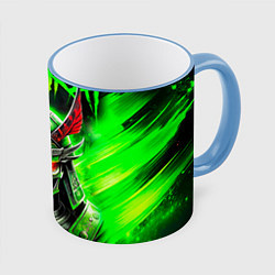 Кружка 3D Samurai green, цвет: 3D-небесно-голубой кант