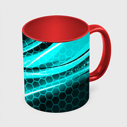 Кружка 3D Неоновая броня абстракция, цвет: 3D-белый + красный