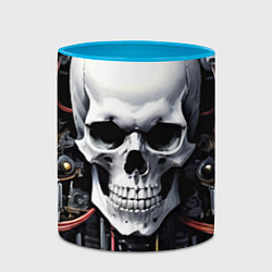 Кружка 3D Cyber skull - ai art, цвет: 3D-белый + небесно-голубой — фото 2