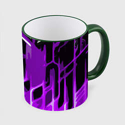 Кружка 3D Abstract purple stripes on a black background, цвет: 3D-зеленый кант