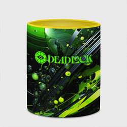 Кружка 3D Deadlock logo зеленая абстракция, цвет: 3D-белый + желтый — фото 2