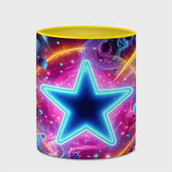 Кружка 3D Звезда в неоновом космосе - нейроарт, цвет: 3D-белый + желтый — фото 2
