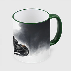 Кружка 3D Крутой байкер скетч, цвет: 3D-зеленый кант