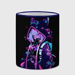 Кружка 3D Девушка неоновая кошка, цвет: 3D-синий кант — фото 2