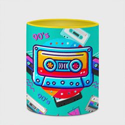 Кружка 3D Кассеты и надпись 90s, цвет: 3D-белый + желтый — фото 2