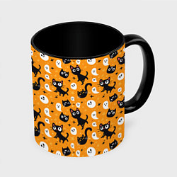 Кружка 3D Паттерн с черными кошками, цвет: 3D-белый + черный