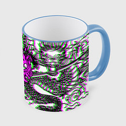 Кружка 3D Cyberpunk neon dragon, цвет: 3D-небесно-голубой кант