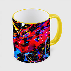 Кружка 3D Неоновые брызги красок, цвет: 3D-желтый кант