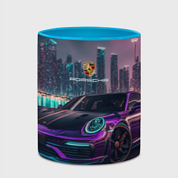 Кружка 3D Porshe night city, цвет: 3D-белый + небесно-голубой — фото 2