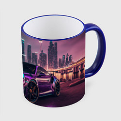 Кружка 3D Porshe night city, цвет: 3D-синий кант