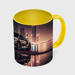 Кружка 3D Porshe night city, цвет: 3D-белый + желтый