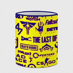 Кружка 3D Логотипы игр на жёлтом, цвет: 3D-синий кант — фото 2