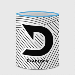 Кружка 3D Символ Deadlock на светлом фоне с полосами, цвет: 3D-небесно-голубой кант — фото 2