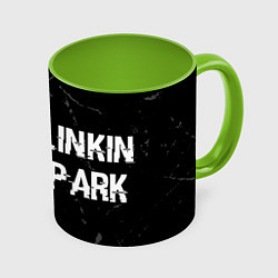 Кружка 3D Linkin Park 2024 glitch на темном фоне по-горизонт, цвет: 3D-белый + светло-зеленый
