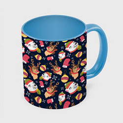 Кружка 3D Новогодний детский паттерн с животными, цвет: 3D-белый + небесно-голубой