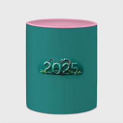Кружка 3D Символ 2025 нового года: зеленая змея, цвет: 3D-белый + розовый — фото 2