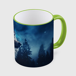 Кружка 3D Голова волка и небо, цвет: 3D-светло-зеленый кант