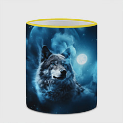 Кружка 3D Волк ночное синее небо, цвет: 3D-желтый кант — фото 2