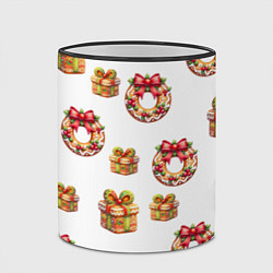 Кружка 3D Много новогодних пончиков и подарков с бантиком и, цвет: 3D-черный кант — фото 2