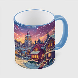 Кружка 3D Снегопад в ночном городе, цвет: 3D-небесно-голубой кант