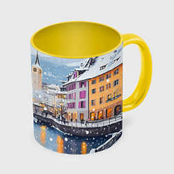 Кружка 3D Предновогодний Санкт-Петербург, цвет: 3D-белый + желтый