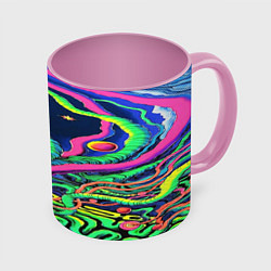 Кружка 3D Оптические волны психоделика, цвет: 3D-белый + розовый