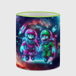 Кружка 3D Марио и Луиджи в открытом космосе - неоновое свече, цвет: 3D-светло-зеленый кант — фото 2