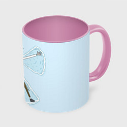 Кружка 3D Рик и Морти снег - бабочка, цвет: 3D-белый + розовый