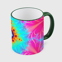 Кружка 3D Неоновый фрактальный узор психоделика, цвет: 3D-зеленый кант