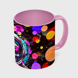 Кружка 3D Космонавт скелет в космосе, цвет: 3D-белый + розовый