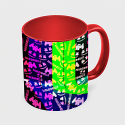 Кружка 3D Marshmello pattern neon steel, цвет: 3D-белый + красный