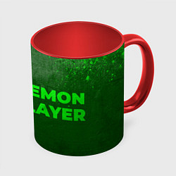 Кружка 3D Demon Slayer - green gradient по-горизонтали, цвет: 3D-белый + красный